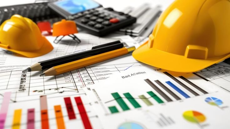 Budget Adjustment Strategy: Generate a photo realistic image of a construction project team strategizing budget adjustment methods, with detailed financial charts and adjustment plans; ensure the image is of high resolution for clear and detailed quality, with proper subject placement and clear edges, avoiding any maquette style elements.